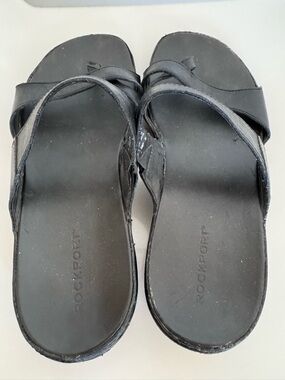 Rockport Black Leather Crisscross Slide Sandals Women’s Size 7